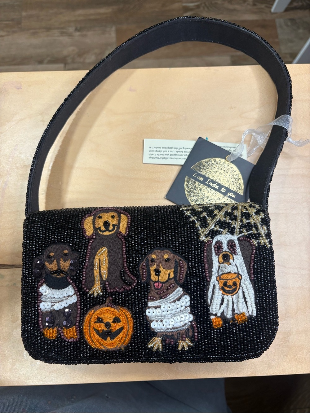 Beaded Black Halloween Dog Appliqué Clutch